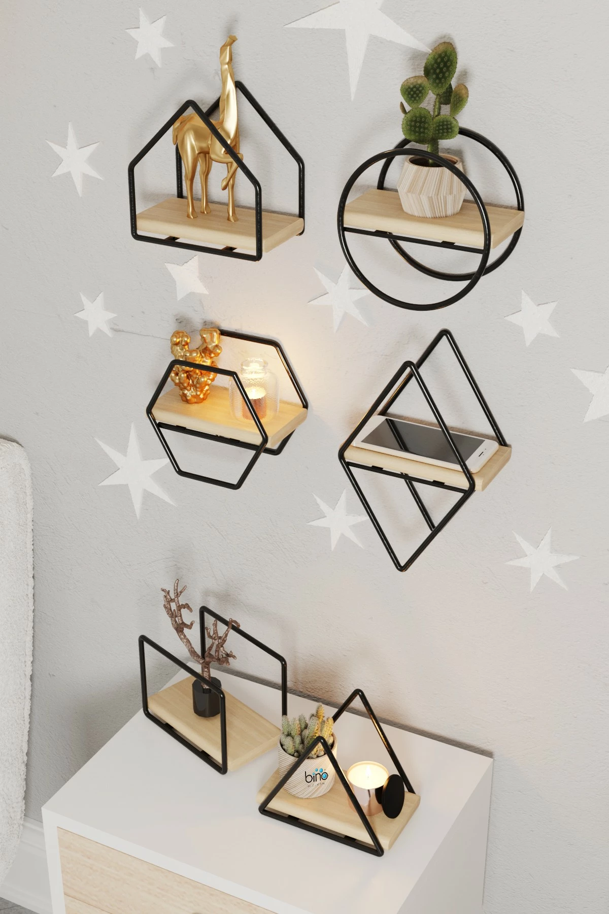Set rafesh për mur, Hanah Home, Minyatür Raflar, 6 copë