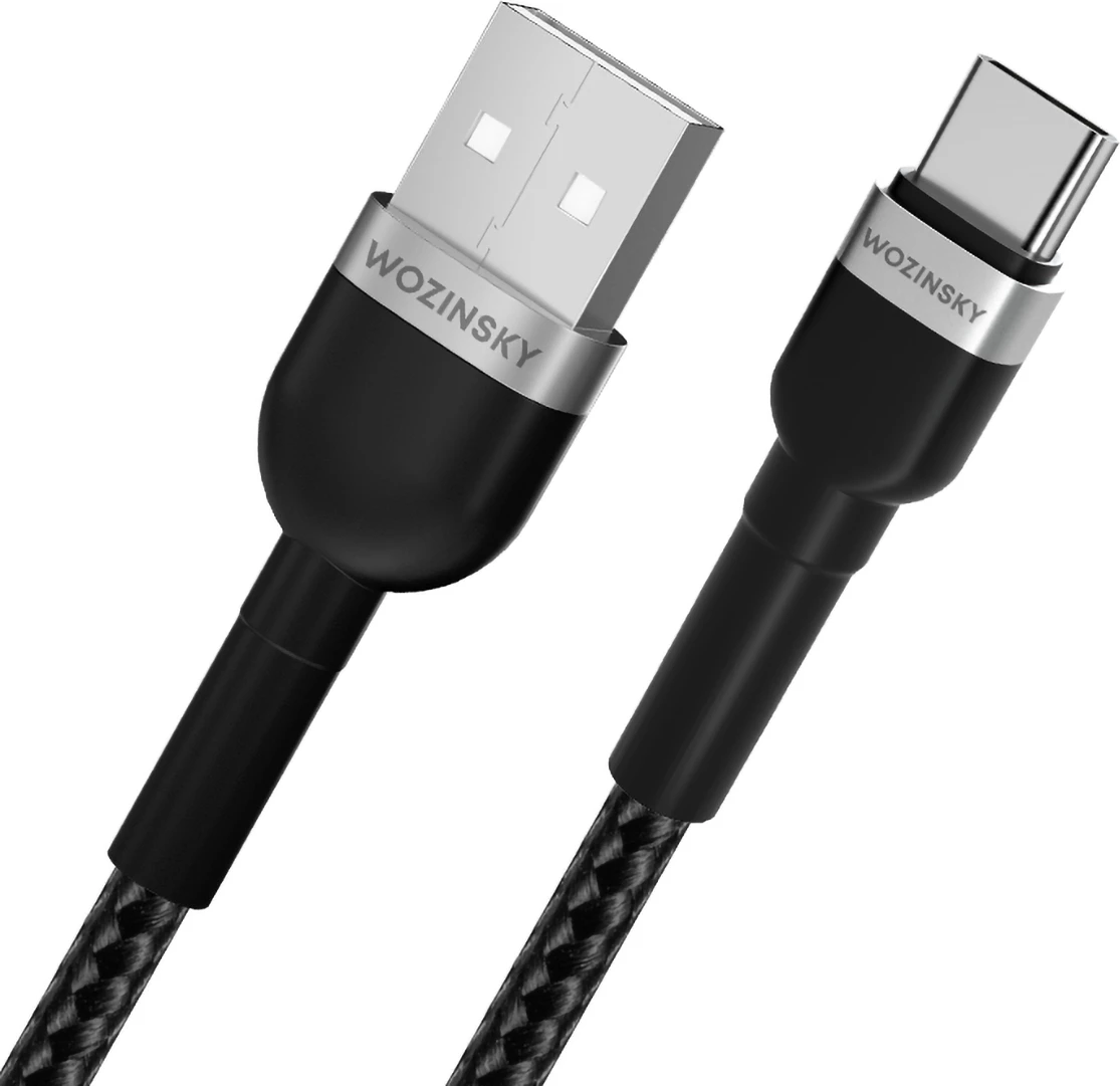 Kabllo USB Wozinsky WNBAC1, USB-A në USB-C, 1m, 2.4A, najlon, e zezë