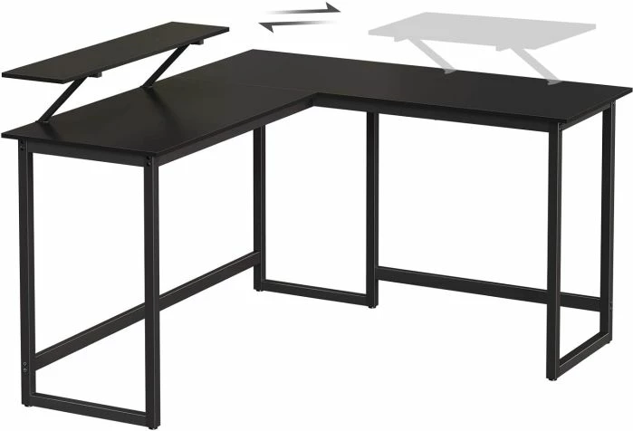 Tavolinë kompjuteri L-shape VASAGLE LWD56BK, raft monitori i lëvizshëm, e zezë