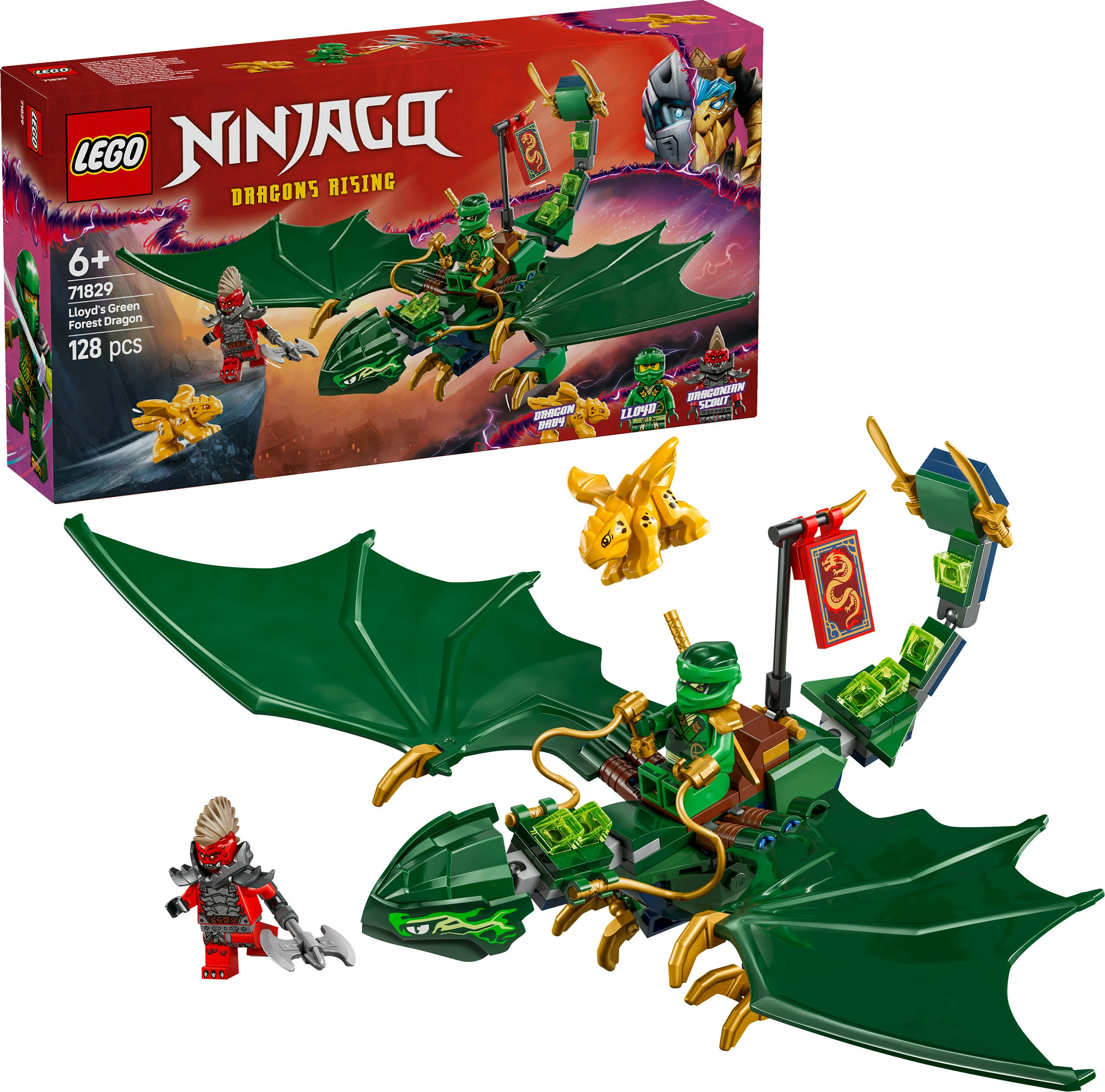 Set ndërtimi LEGO Ninjago 71829 Lloyd Green Forest Dragon 128 pjesë
