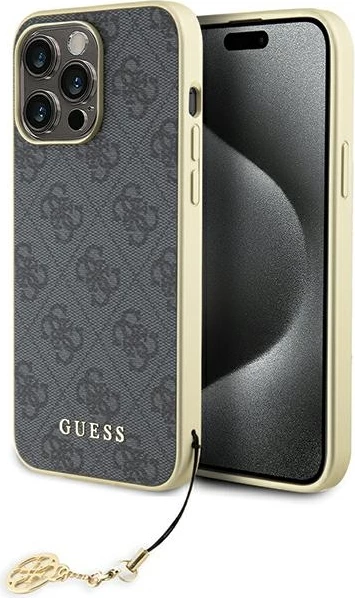 Mbështjellës Guess 4G Charms për iPhone 15 Pro Max, Gri