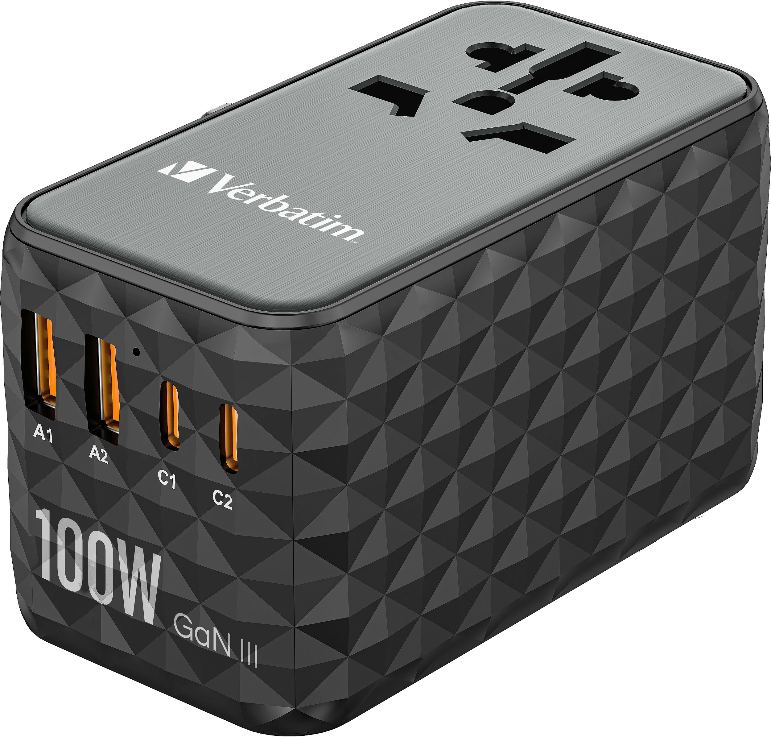 Adapter udhëtimi Verbatim UTA-06 GaN III, 100W, 2x USB-C PD, 2x USB-A QC, i zi