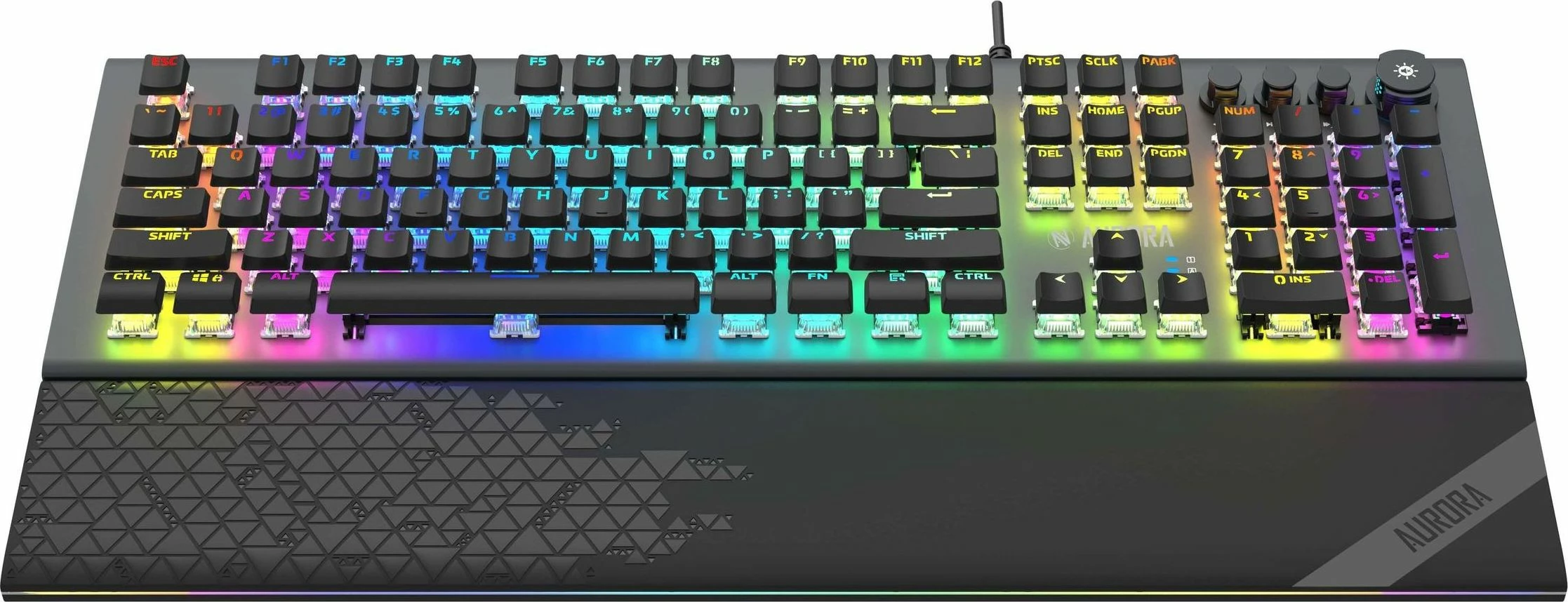 Tastierë gaming iBOX Aurora K-5 IKGMK5, mekanike, KRGD Red Switch, USB me kabllo 1.8 m, RGB, layout US, 100% me numpad, me mbështetëse dore magnetike, e zezë
