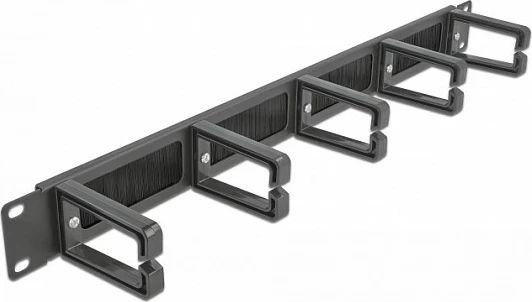 Panel menaxhimi kabllove DeLOCK 19" 1U me furçë dhe 5 grepa, i zi