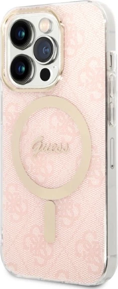 Mbështjellës + karikues pa tela MagSafe Guess 4G Print, për iPhone 14 Pro Max 6.7", 20W, USB‑C, rozë, set