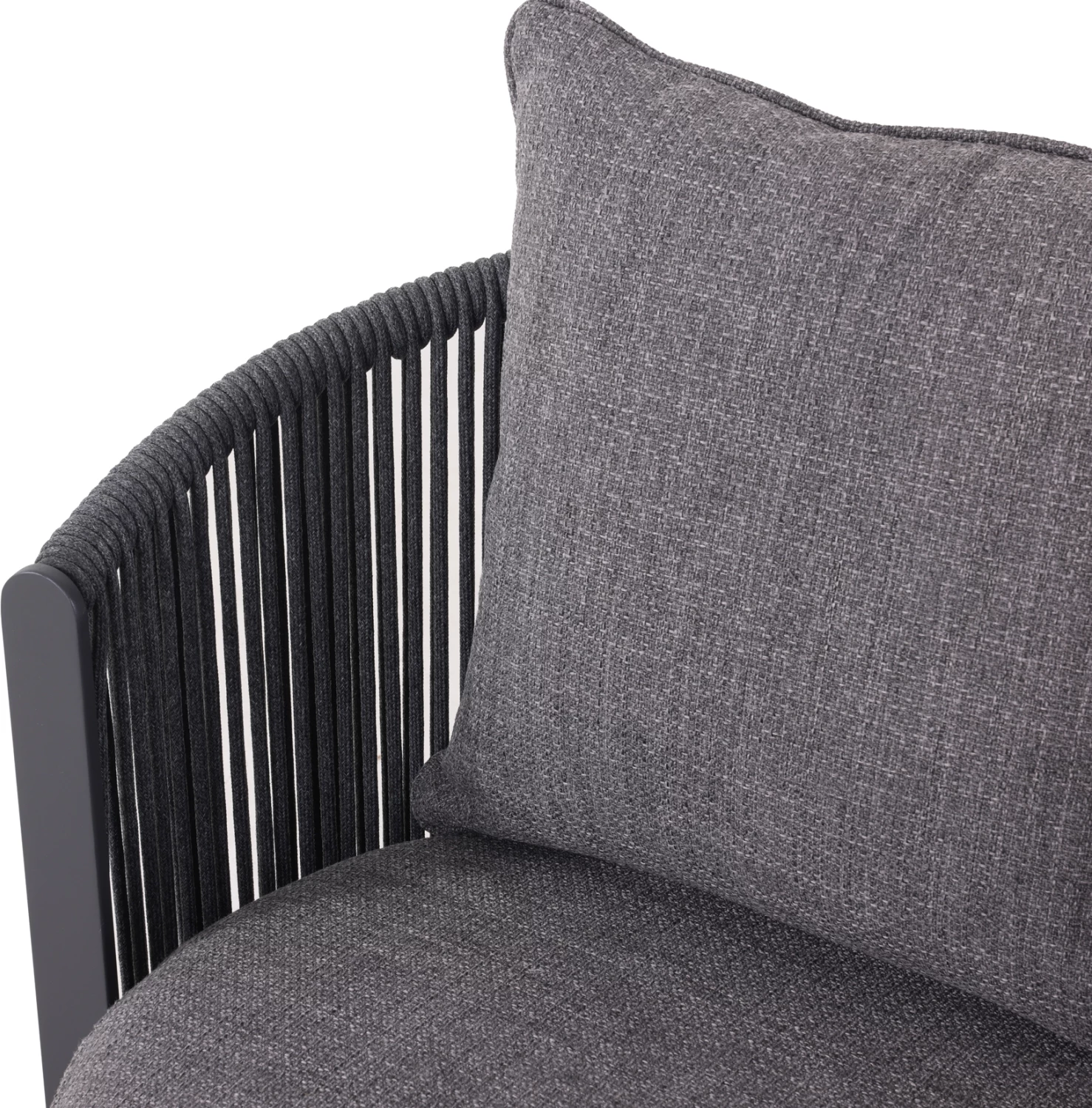 Karrige lounge rrotulluese Lorien, alumin i zi, litar, jastëkë, 76x74x72cm