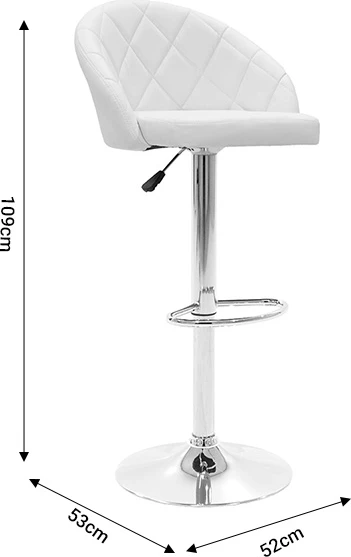 Karrige për bar Balina, lartësi e rregullueshme, lëkurë sintetike e bardhë, metal kromi, 52x53x109cm, set prej 2 copësh