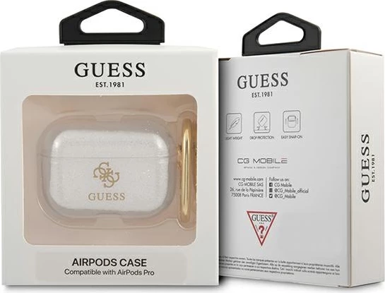 Mbështjellës Guess GUAPUCG4GT për AirPods Pro, Transparent Glitter