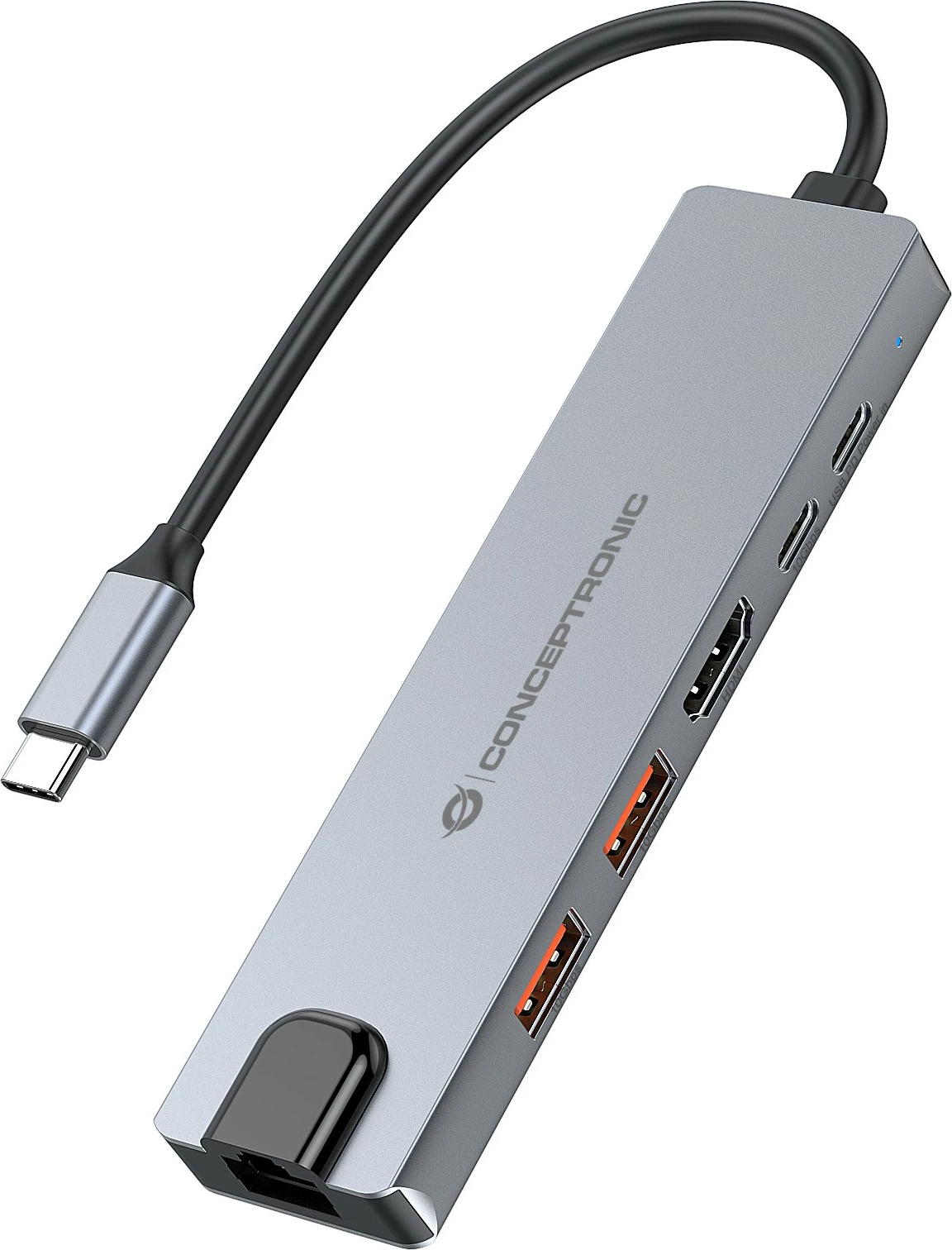 Dock USB-C Conceptronic 6-në-1, HDMI, 2xUSB-A, USB-C, 25cm, gri