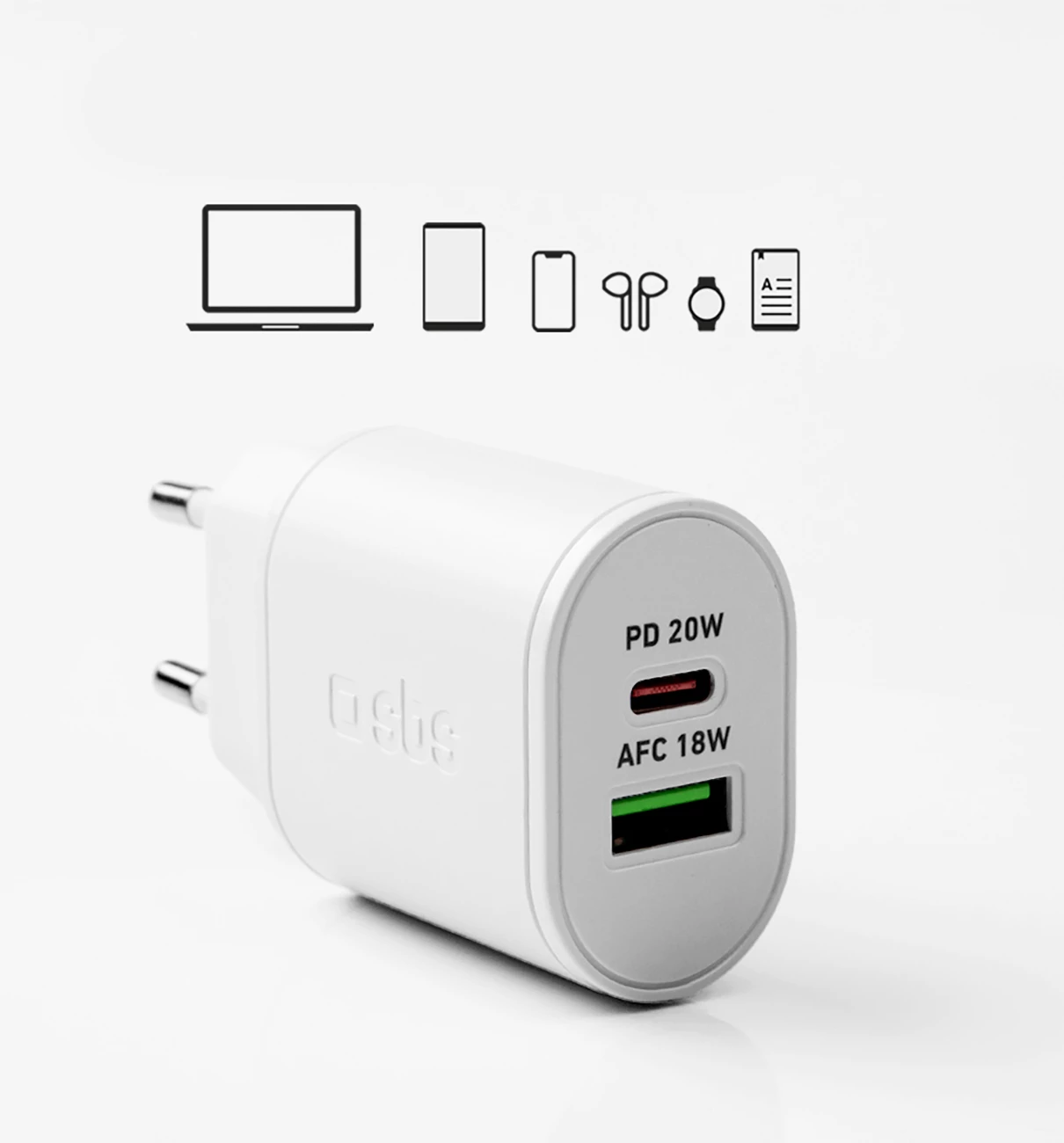Karikues muri SBS TETRPD20W, 20W, 2 porta USB-A/USB-C, i bardhë
