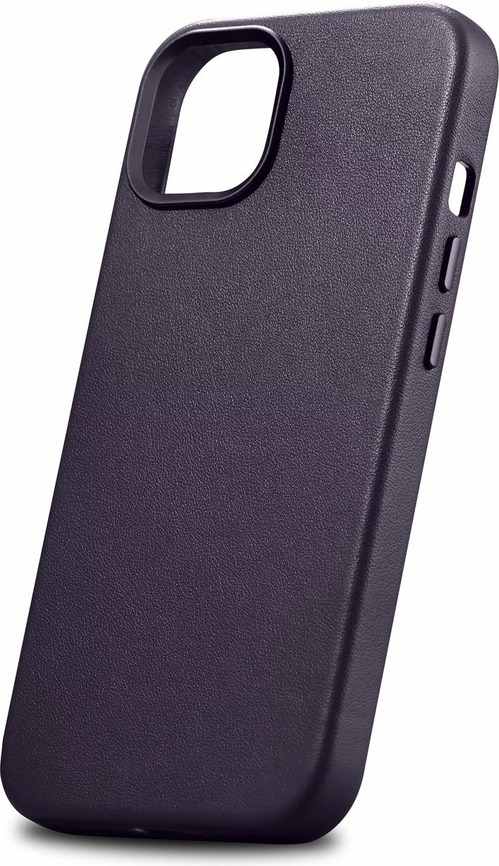 Mbështjellës iCarer për iPhone 14 Plus, lëkurë natyrale, MagSafe, Vjollcë e errët