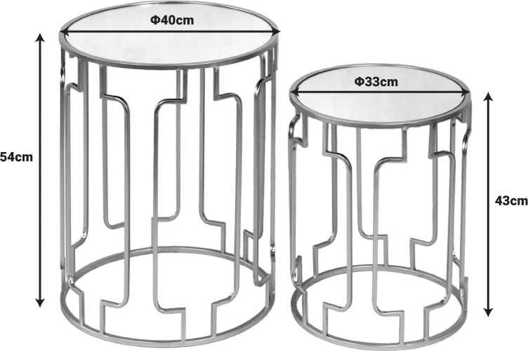 Tavolina anësore set prej 2 copash Sieni Inart metal i artë-xham pasqyrë
