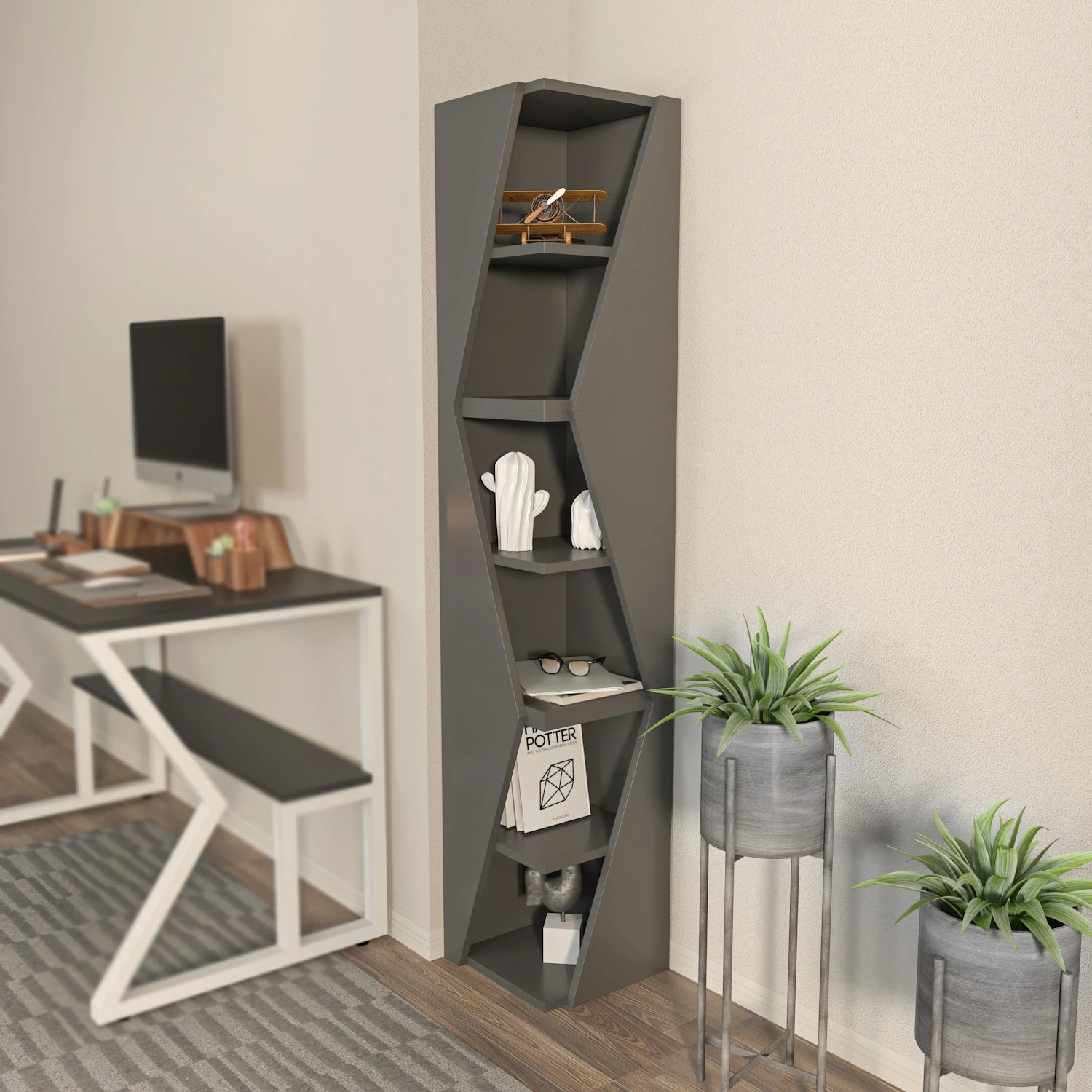 Raft librash Skye Decor, ngjyrë antracit, Arrow
