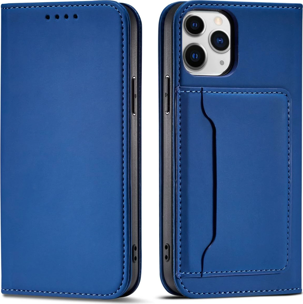 Mbështjellës Hurtel Magnet Card Case për iPhone 12 Pro Max, me kapak, portofol dhe mbajtëse, Blu