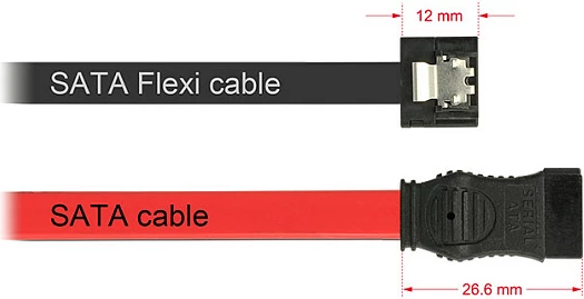 Kabllo SATA III DeLOCK Flexi 0.2m, 6 Gbit/s, Mashkull/Mashkull, e zezë