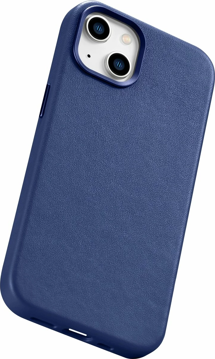 Mbështjellës iCarer për iPhone 14 Plus, lëkurë natyrale, MagSafe, Kaltër