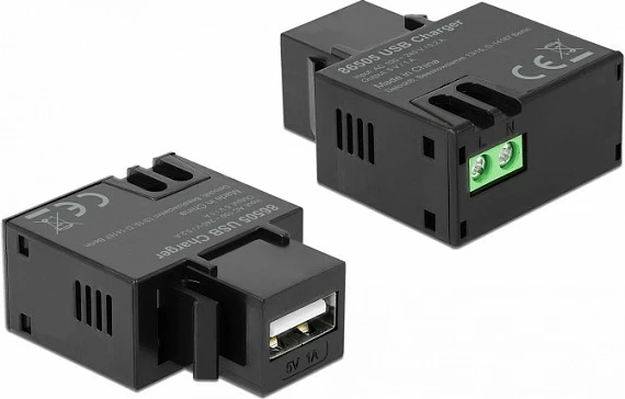 Modul Keystone DeLOCK 86505, port karikimi USB-A (femër), terminal me vida, i zi