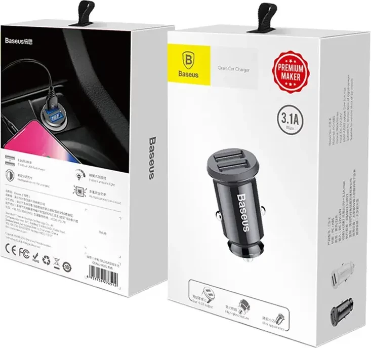 Karikues veture Baseus Grain CCALL-ML02, 2x USB, 3.1A, i bardhë