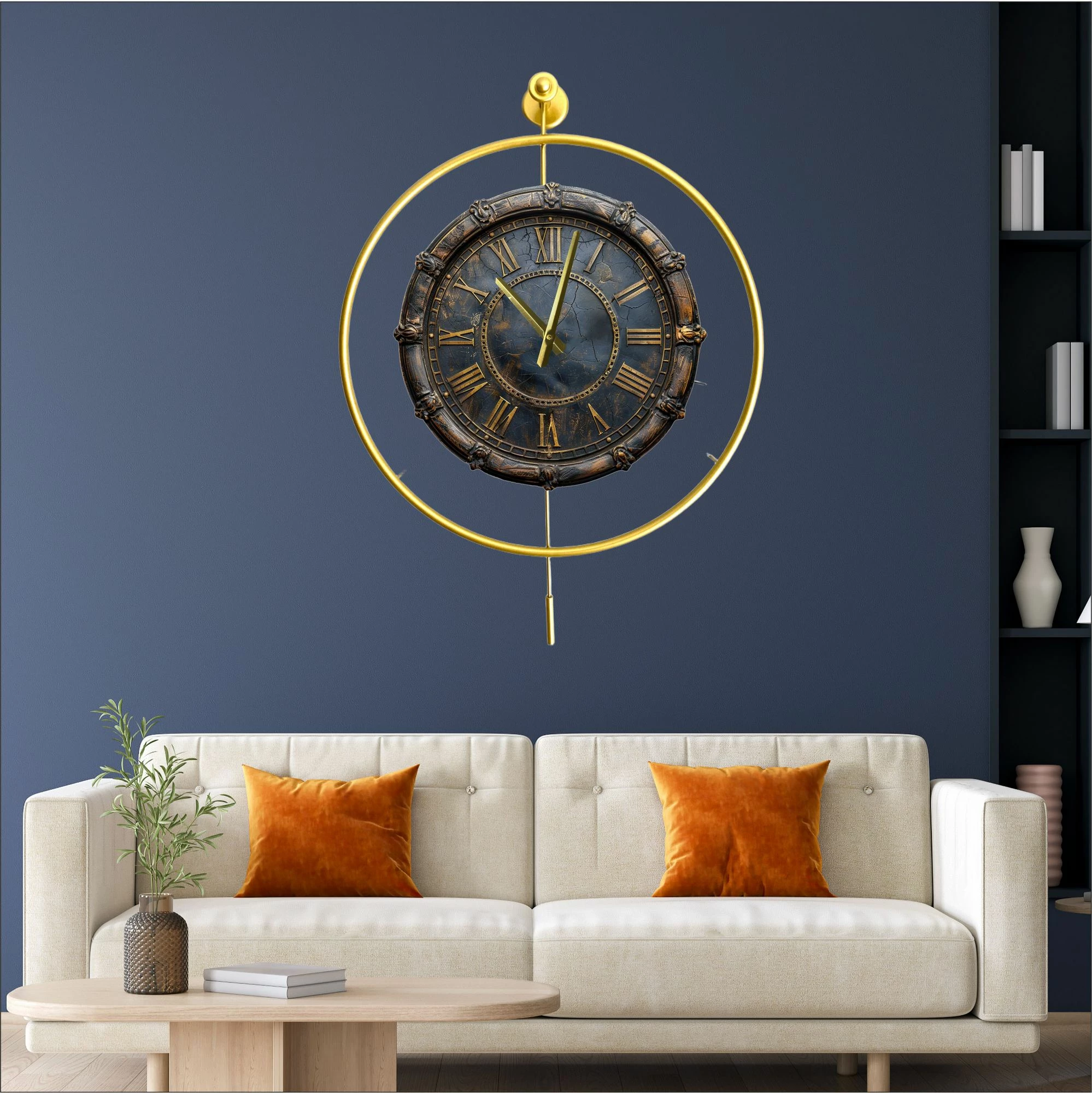 Orë muri dekorative prej metali, ngjyrë ari, Wallity, Mclock-00129