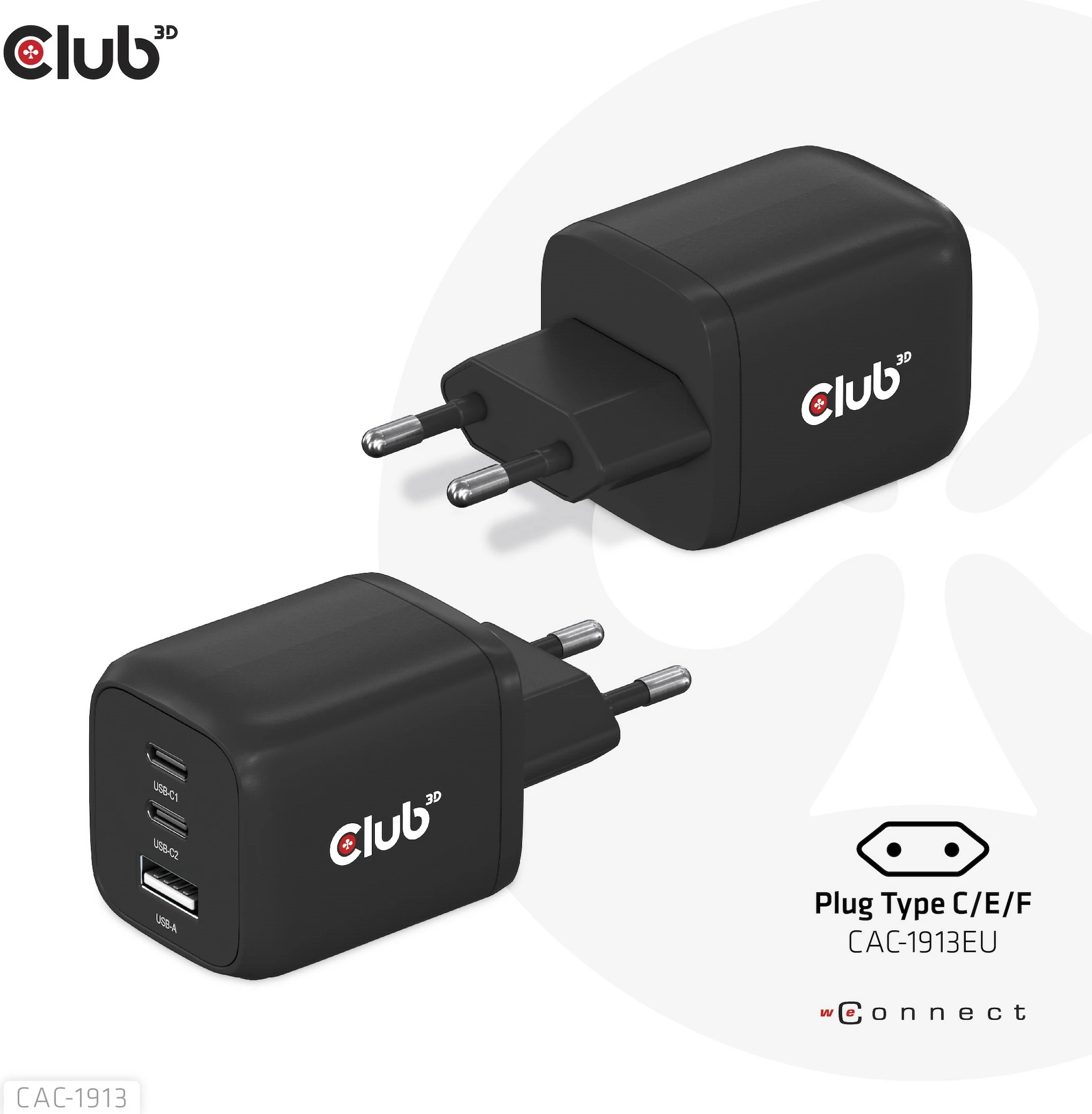 Karikues Club3D CAC-1913EU, 2xUSB Type-C, 1xUSB Type-A, PD 65W, GaN, i zi