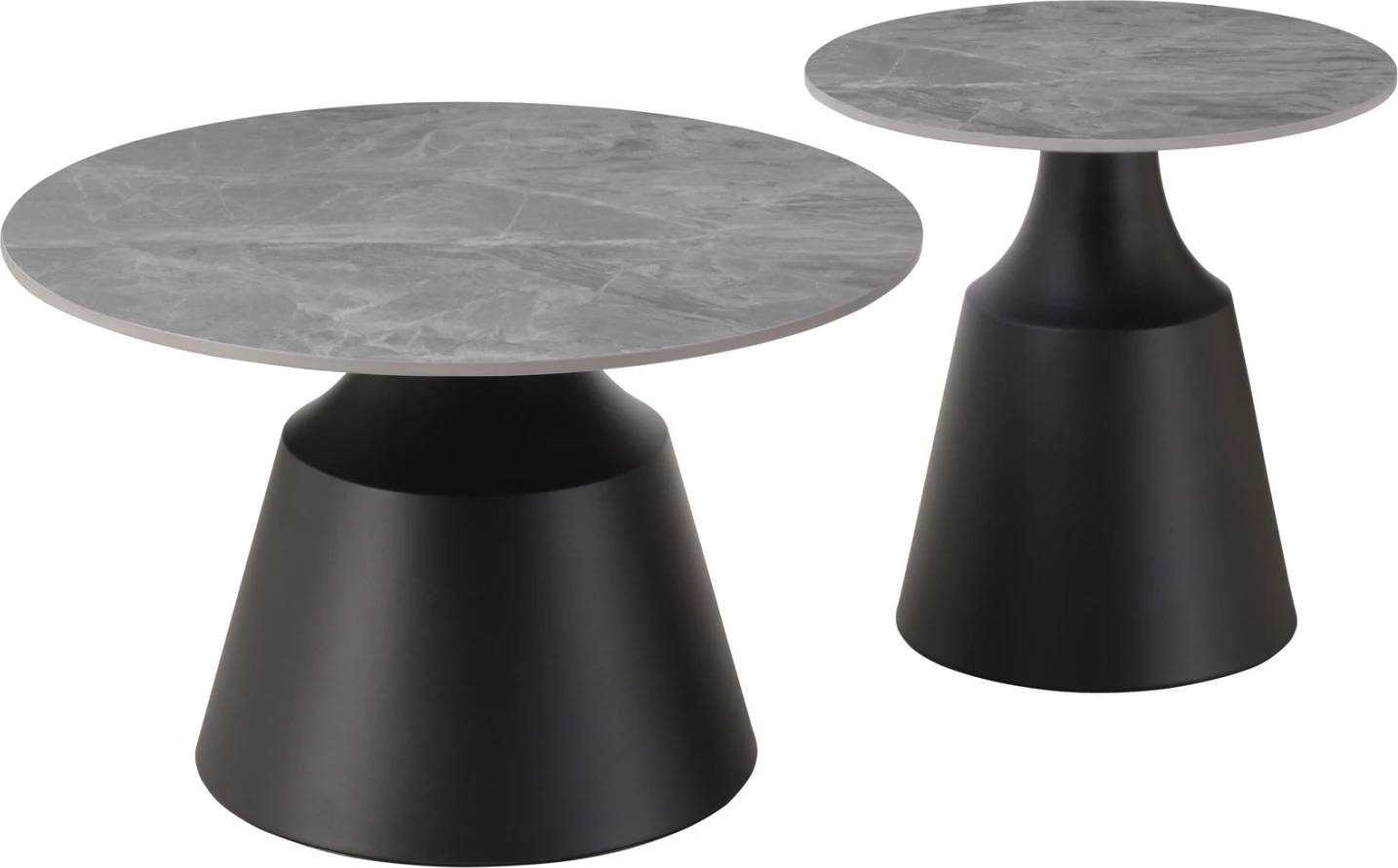 Set tavolina kafeje CORREN, sipërfaqe qeramike, pamje mermeri gri, Φ50cm & Φ70cm