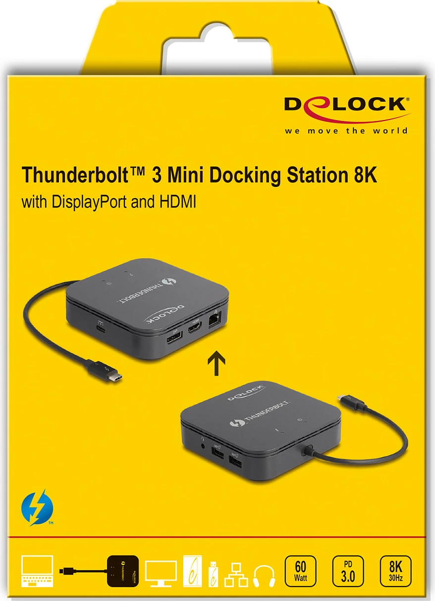 Mini docking station DeLOCK Thunderbolt 3 8K, DP/HDMI, USB, LAN, PD 60W, e zezë