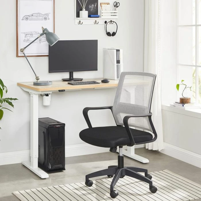 Kornizë tavoline elektrike sit/stand SONGMICS LSD010W01V1, rregullim lartësie 71-112 cm, gjatësi e rregullueshme 115-147 cm, max 100 kg, e bardhë, set (kornizë+adapter+kontrollues+aksesorë)