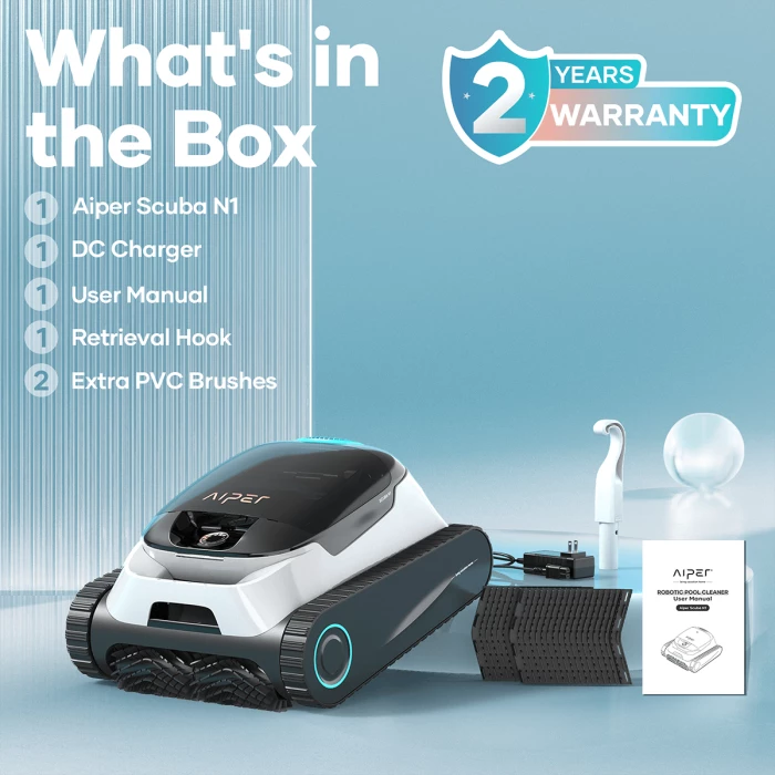 Robot pastrues pishine AIPER Scuba N1, me bateri 150 min, 300 LPM, kosh filtri 3.5L, bardhë/zi, paketë me karikues & aksesorë