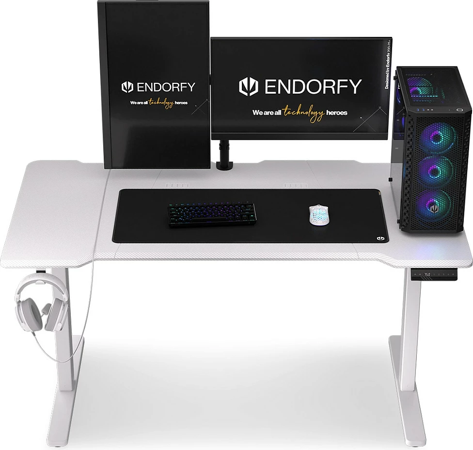 Tavolinë gaming Endorfy Atlas L Electric, 150x78 cm, ngritje elektrike, e bardhë
