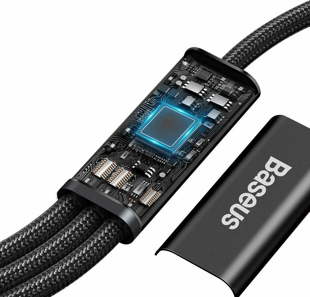 Kabllo USB Baseus Rapid 3in1 CAMLT-SC01, USB-C në USB-C + microUSB + Lightning, 1.5 m, 20W PD, e zezë, 1 copë