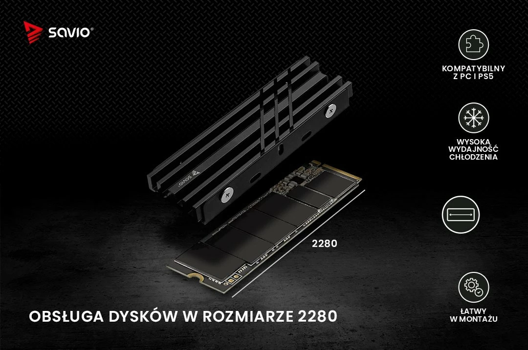 Ftohës për M.2 NVMe Savio AK-60, për PC dhe PS5, i zi