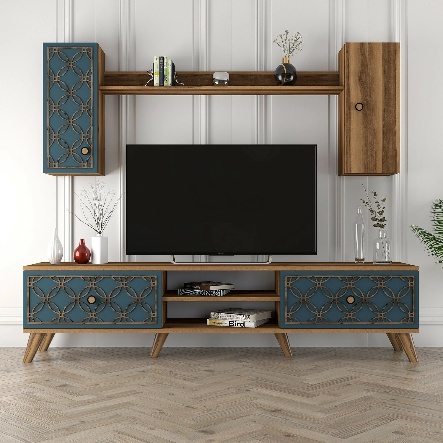 Komodë TV Hanah Home, Class S, ngjyrë arre dhe kalcedoni