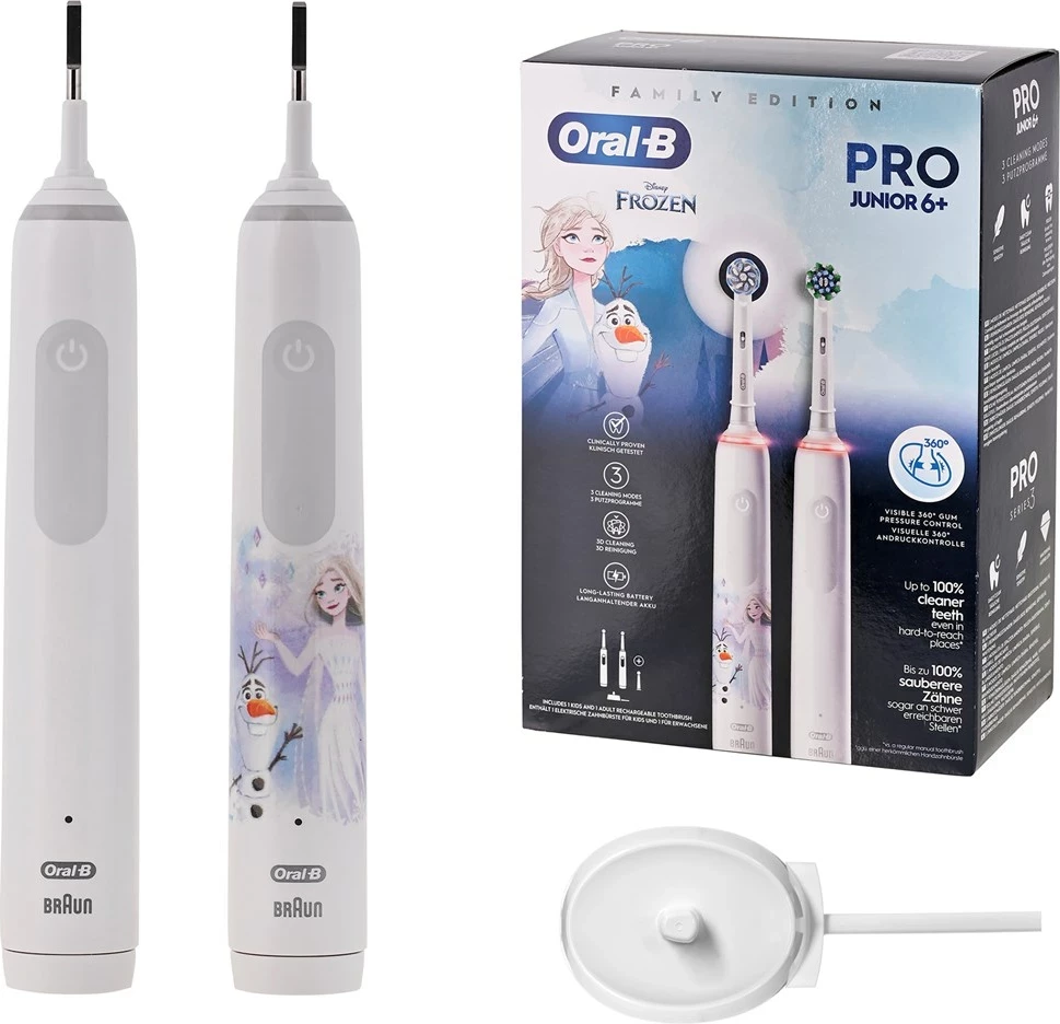Set furça dhëmbësh elektrike Braun Oral-B Pro 3 3000 White + Oral-B Junior Frozen 6+, 2 copë, e bardhë