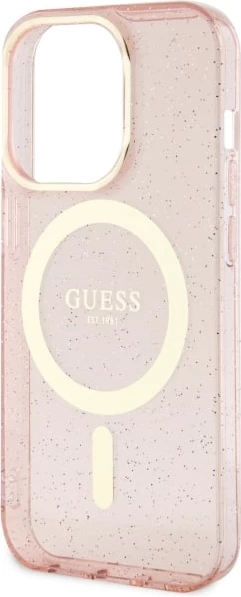 Mbështjellës Guess GUHMP14LHCMCGP për iPhone 14 Pro 6.1", Glitter Gold MagSafe, Rozë