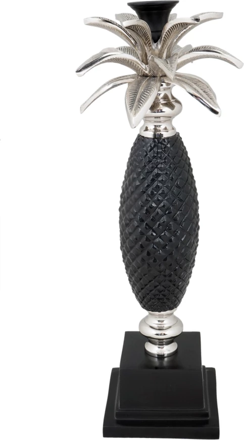 Mbajtëse qirinjsh ananas, metal, argjend e zi, 13x13x44 cm