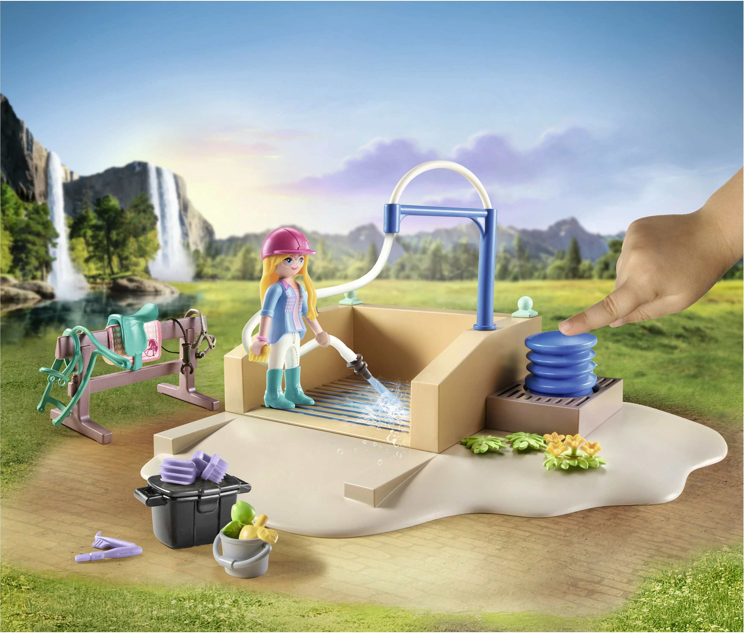 Set lodër Playmobil Horses of Waterfall 71354, stacion larjeje kuajsh, 86 copë, shumëngjyrësh
