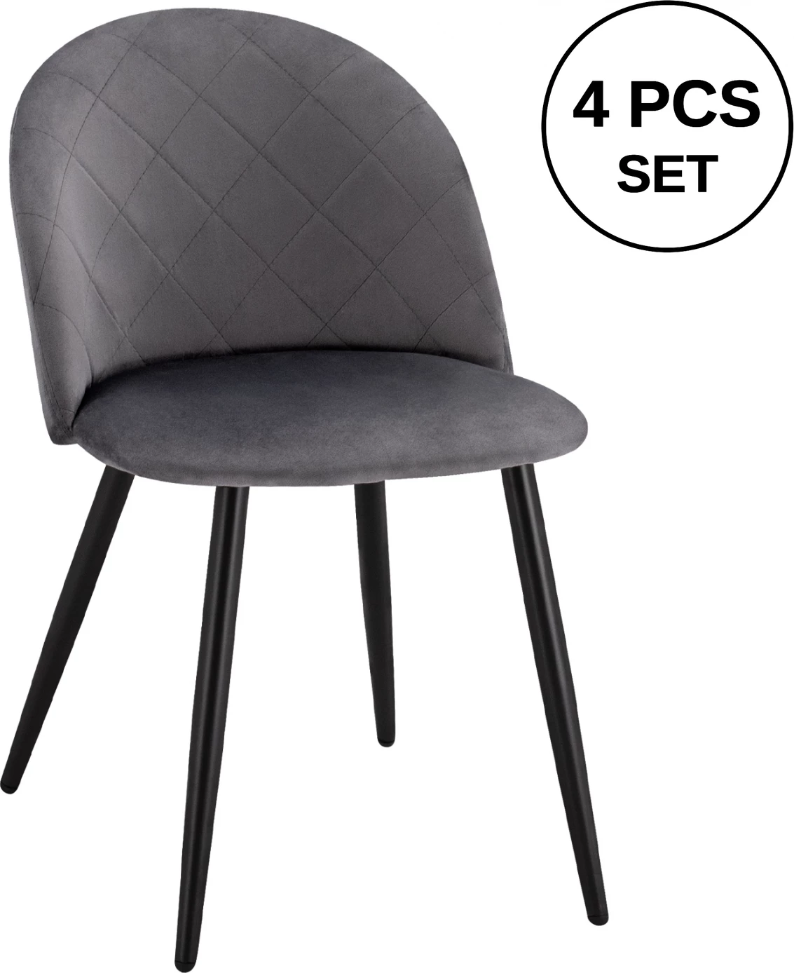 Karrige ngrënieje FH8731.11 me këmbë metalike & kadife gri, set prej 4 copë