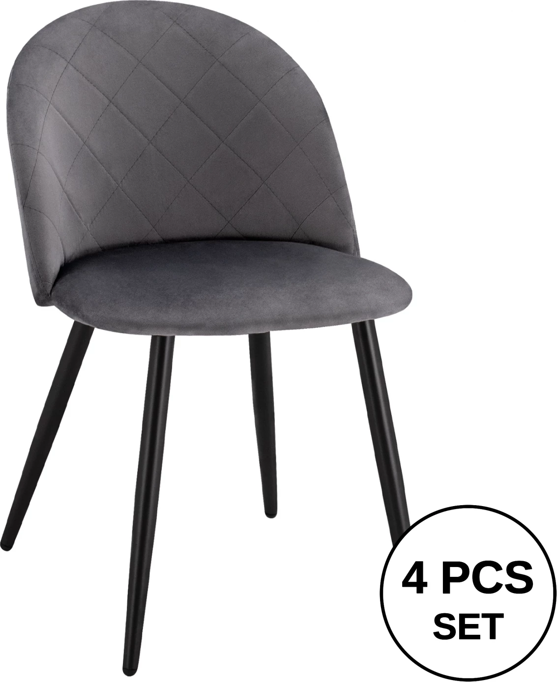 Karrige ngrënieje FH8731.11 me këmbë metalike & kadife gri, set prej 4 copë