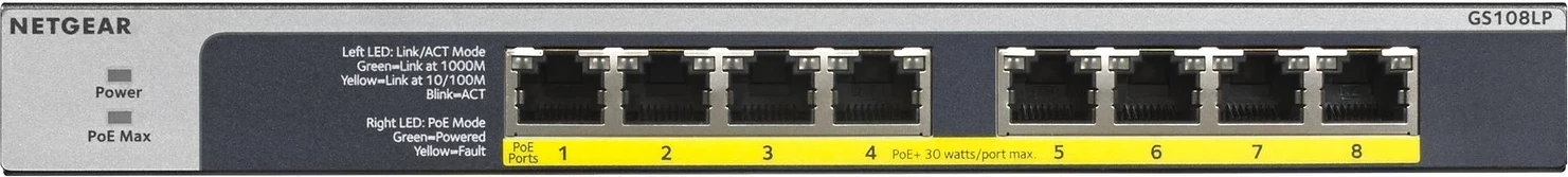 Switch Netgear GS108LP-100EUS, 8 porte LAN, PoE