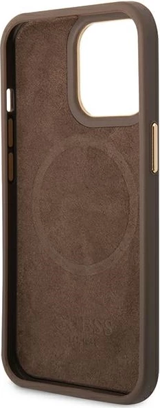 Mbështjellës Guess GUHMP14LU4GPRW për iPhone 14 Pro 6.1", 4G Logo Plate MagSafe, Kafe