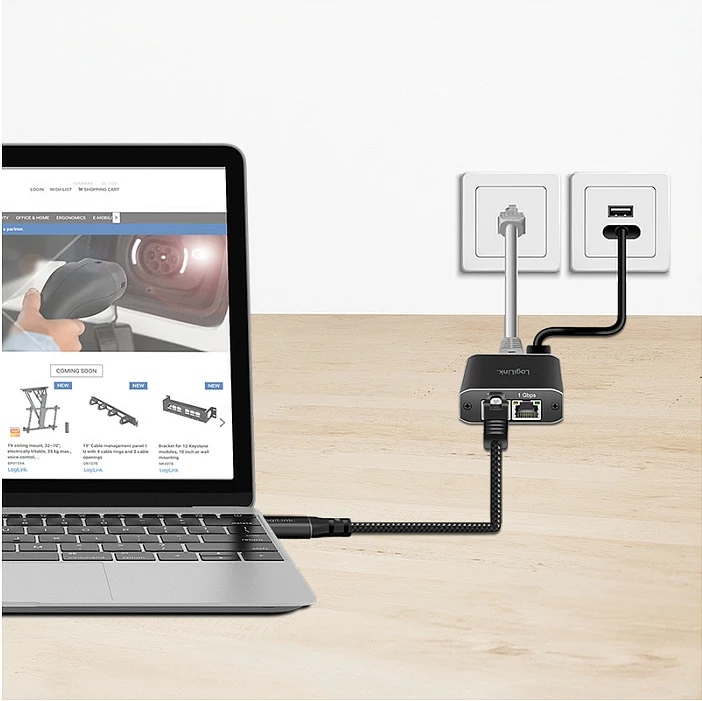 Kabllo Ethernet USB-C LogiLink, USB 3.2 në RJ45, 1 Gbps, 5 m, e zezë/gri