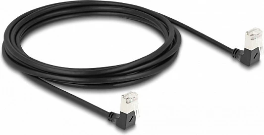 Kabllo rrjeti DeLOCK RJ45 Cat6a S/FTP Slim 3 m, konektor 90° i kënduar, e zezë