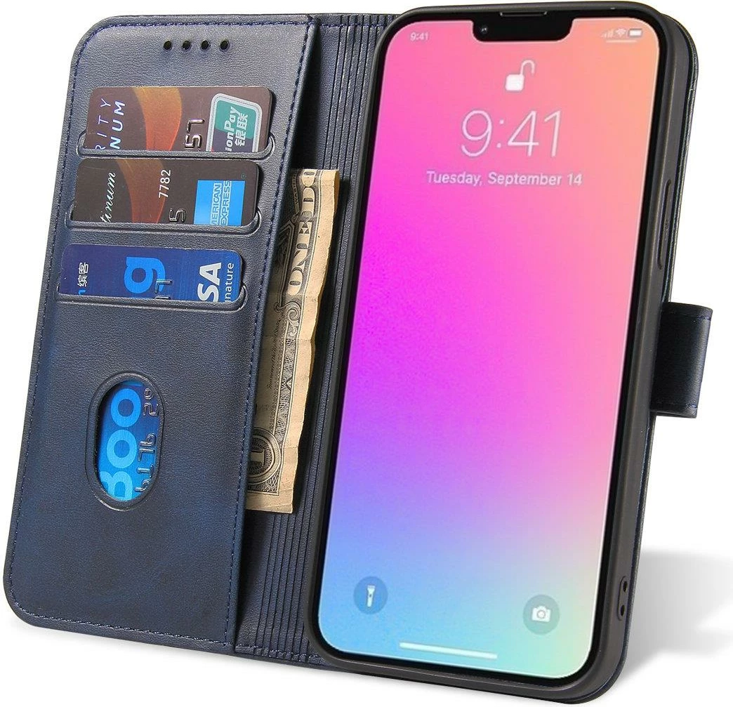 Mbështjellës Hurtel Magnet Case për Samsung Galaxy S23+, flip cover, portofol, qëndrim, kaltër