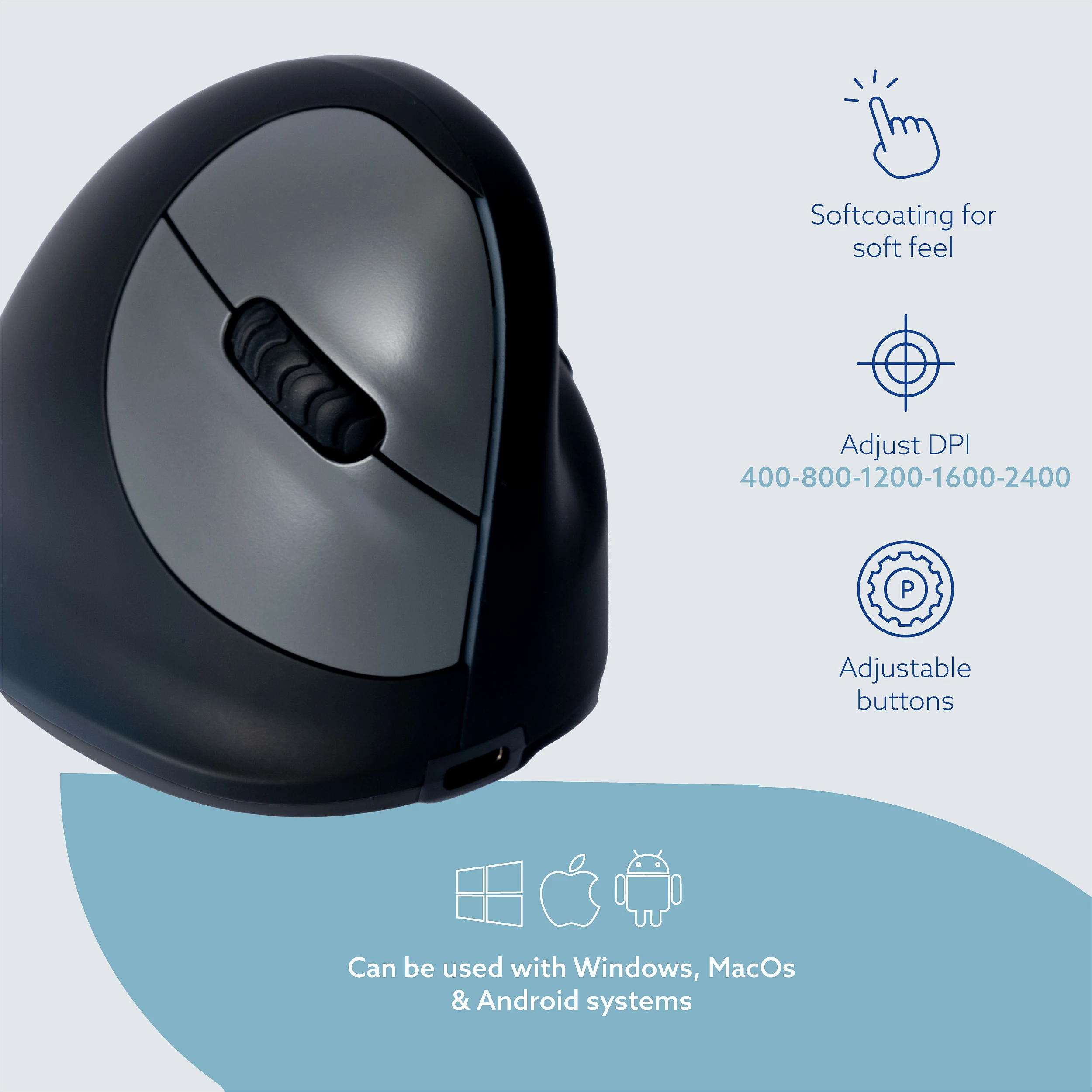 Maus ergonomik R-GO HE Break, vertikal, Bluetooth, 2400 DPI, i vogël (për dorë 