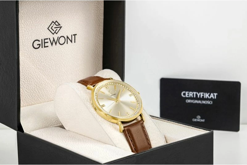 Orë dore femra Giewont GW5390-A3, e artë, rrip lëkure kafe