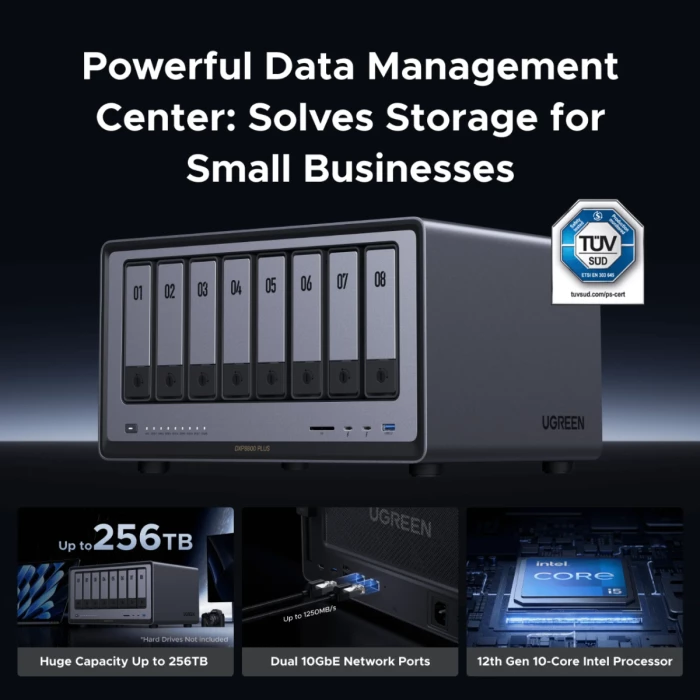 NAS server UGREEN NASync DXP8800 Plus 8+2 bay, Intel Core i5-1235U, 8GB DDR5, 2x 10GbE