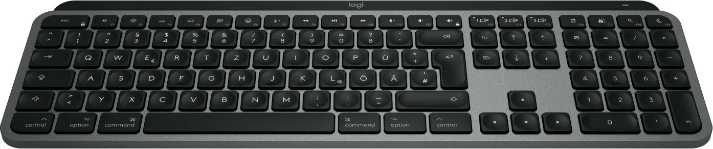 Tastierë Logitech MX Keys S për Mac, Pa tela, RF Wireless + Bluetooth, Çelës gërshërë, QWERTZ, Alumini, E zezë