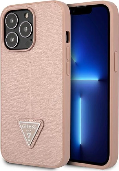 Mbështjellës Guess SaffianoTriangle Logo për iPhone 14 Pro 6.1", Rozë