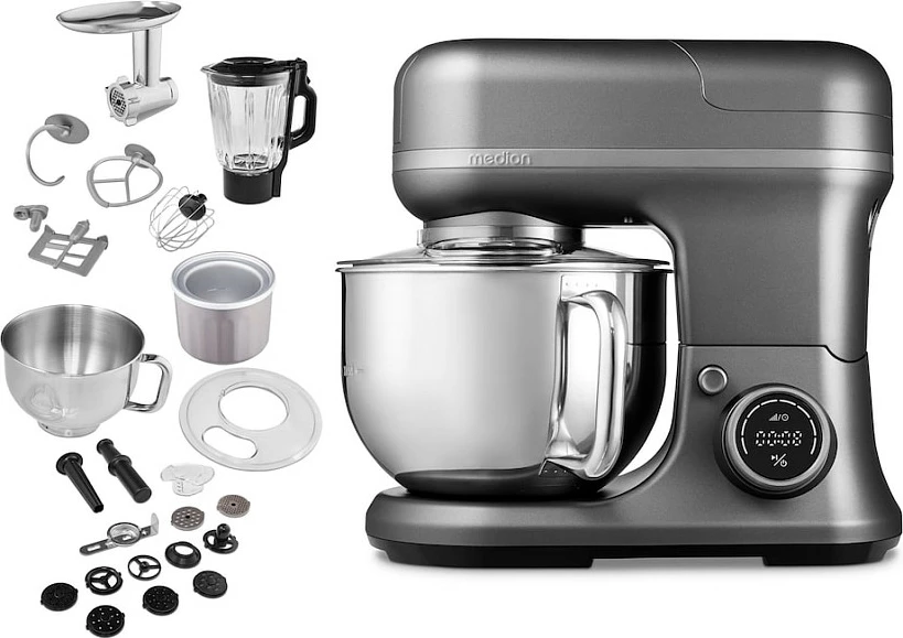 Robot kuzhine Medion LIFE MD18440g, 4-në-1, me tas inox dhe blender, gri