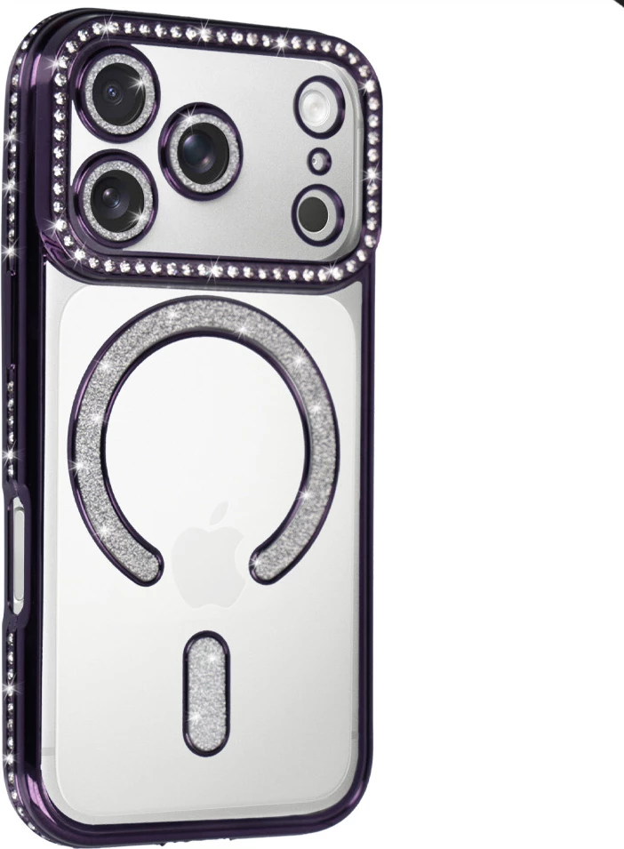 Mbështjellës silikoni ONASI 23893 Luxury MagSafe për iPhone 17 Pro Max, transparent vjollcë me xixa